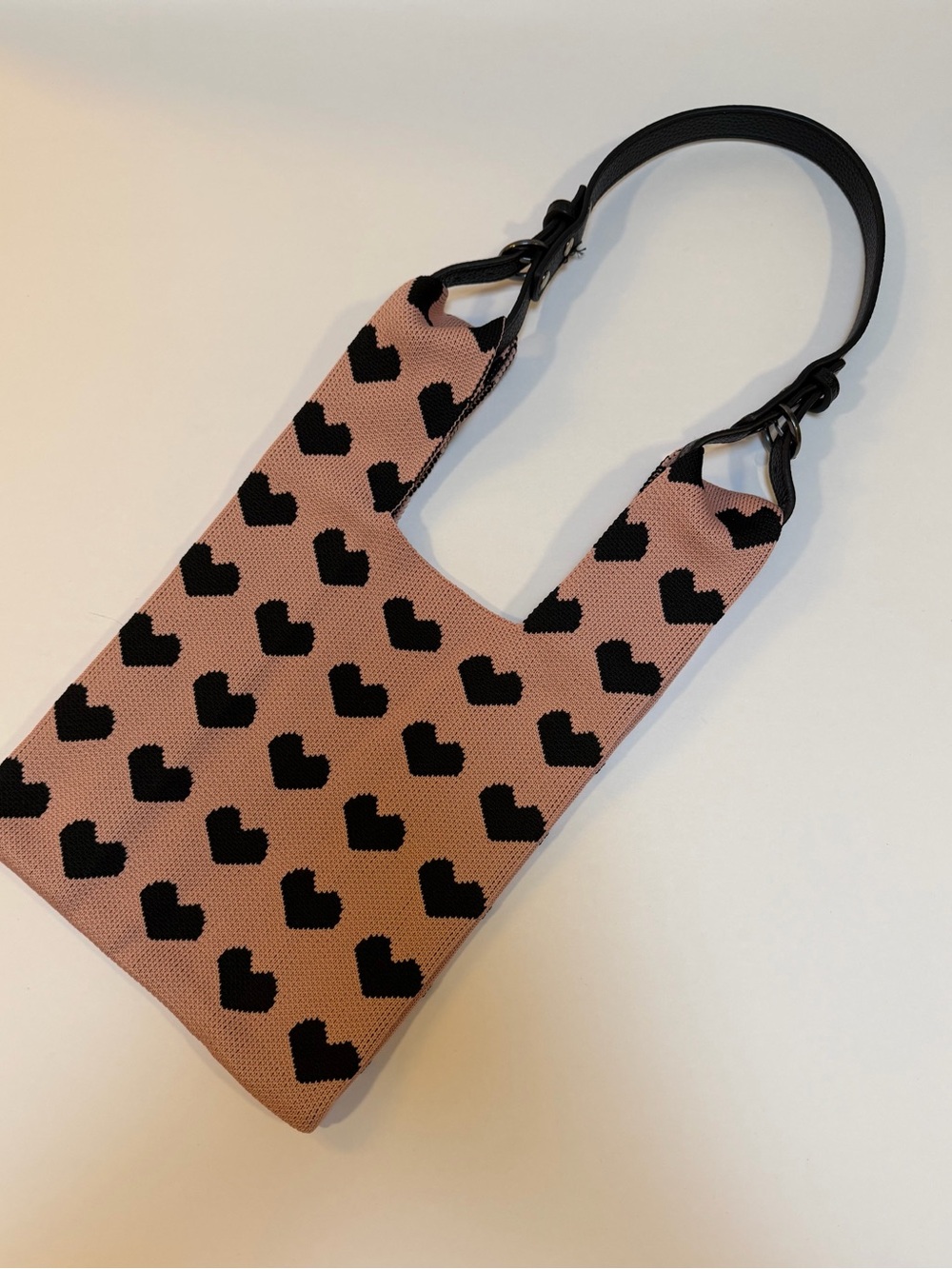 Heart Woven Bag with Black Shoulder Strap NWOT